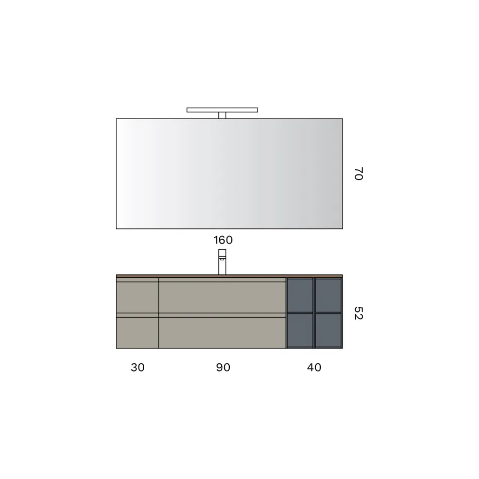 Bathroom Composition with 4 Drawers, Sink, Mirror, and Open Shelves - Elios Viadurini