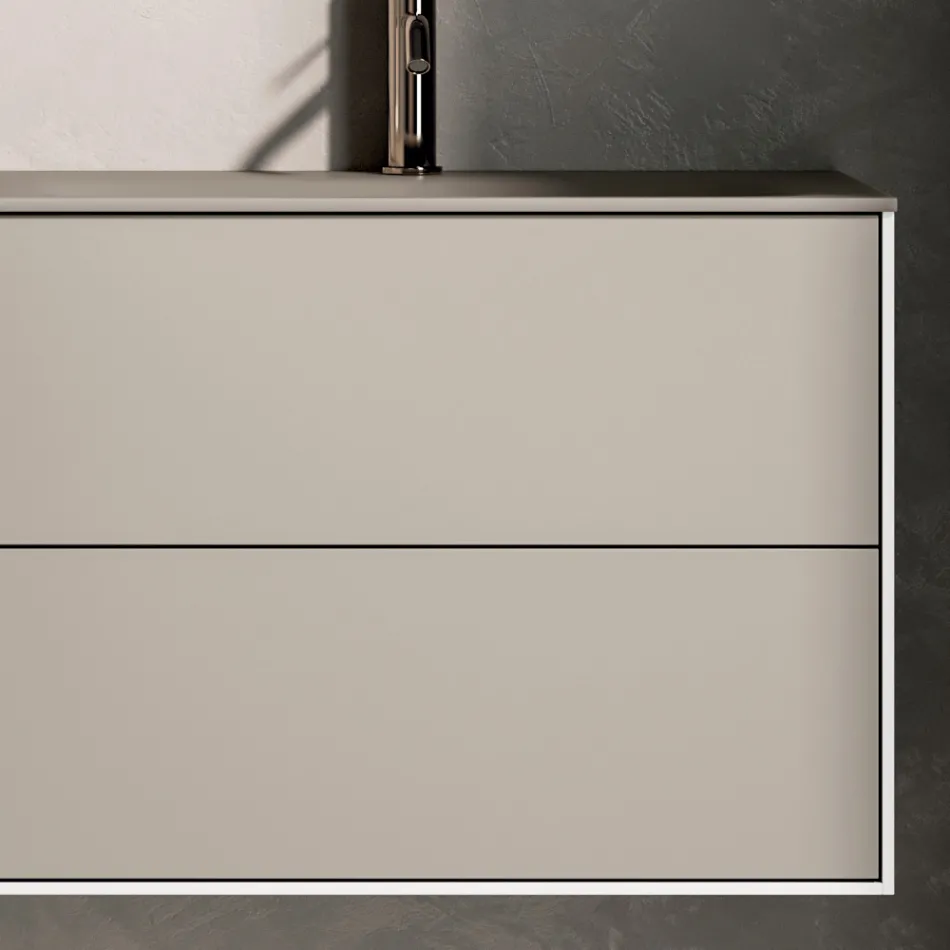 Bathroom Composition with 4 Drawers, Open Compartment, Sink and Mirror - Velaria Viadurini
