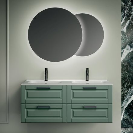 Bathroom Composition with 4 Sage Green Drawers, Mirror and Sinks - Magnolia Viadurini