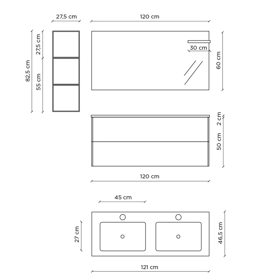 Bathroom Composition with Honey Oak Base, Washbasin and Mirror Made in Italy - Kilos Viadurini