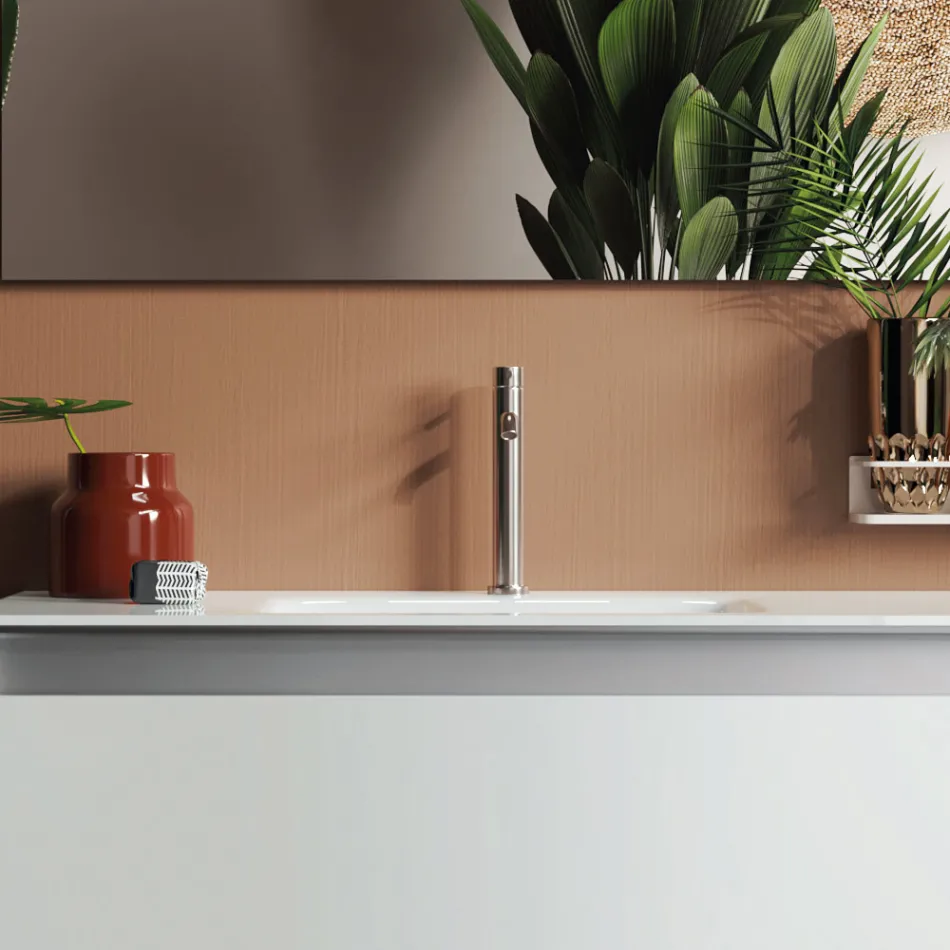 Bathroom Composition with Suspended Base, Mirror and Washbasin Made in Italy - Dream Viadurini