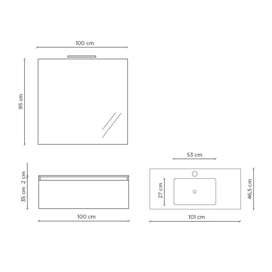Bathroom Composition with Suspended Base, Mirror and Washbasin Made in Italy - Dream Viadurini