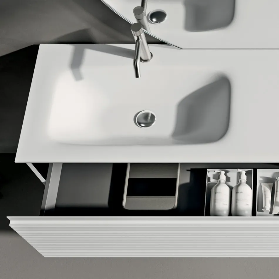 Bathroom Composition with Drawers, Ceramic Sink, and LED Mirror - Elios Viadurini