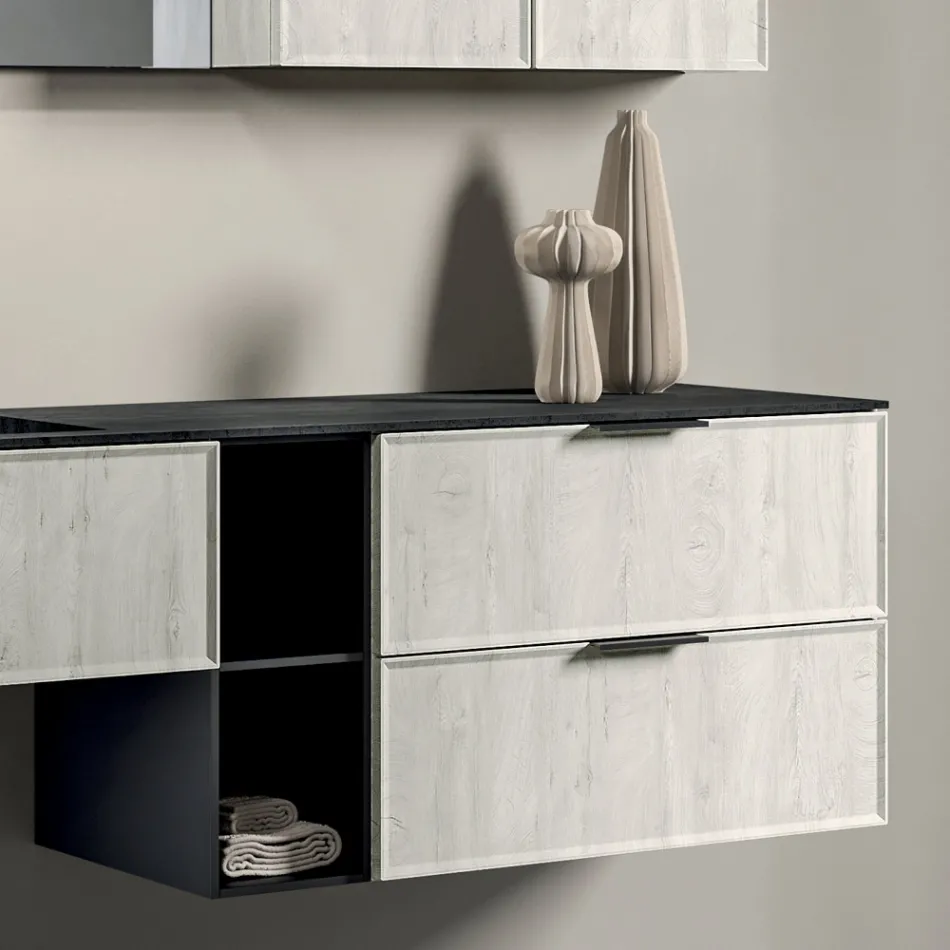 Bathroom Composition with Drawers, Sink, Mirror and Wall Cabinet - Orione Viadurini