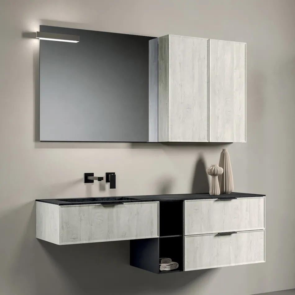 Bathroom Composition with Drawers, Sink, Mirror and Wall Cabinet - Orione Viadurini