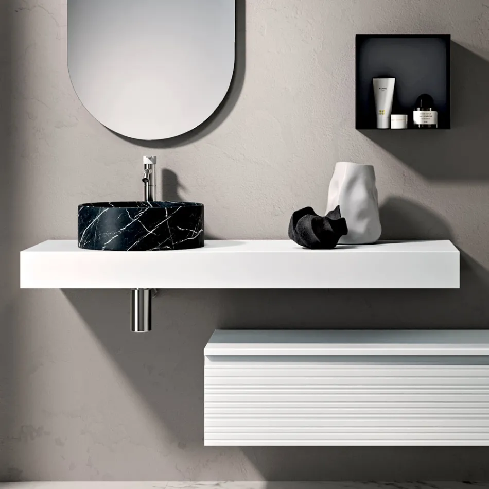 Bathroom Composition with Drawer, Sink, Mirror, Wall Cabinet, and Shelf - Elios Viadurini