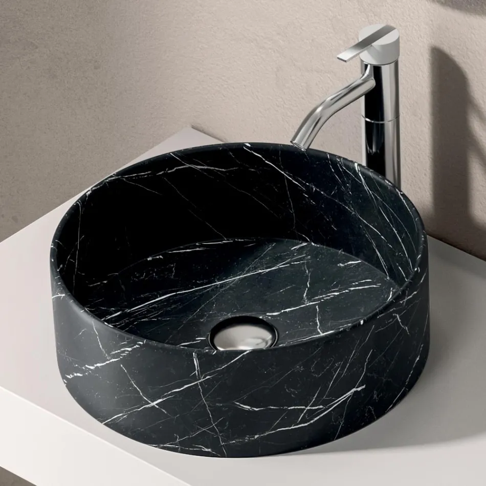 Bathroom Composition with Drawer, Sink, Mirror, Wall Cabinet, and Shelf - Elios Viadurini