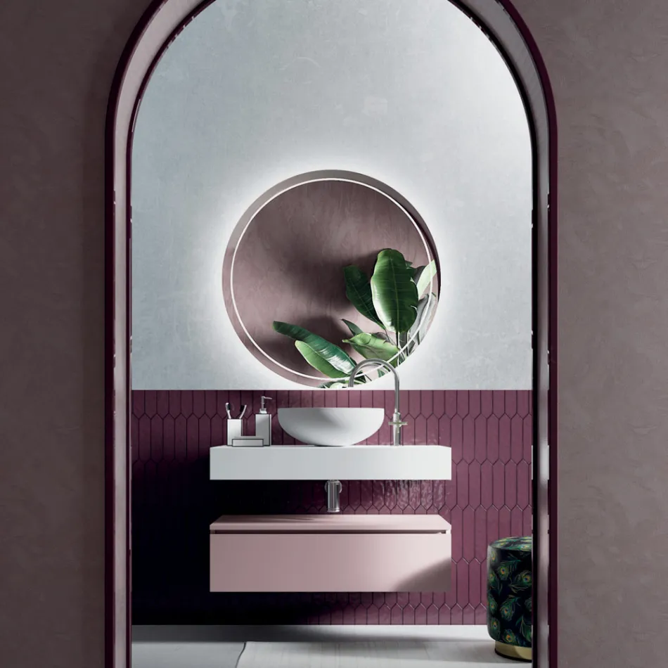 Bathroom Composition with Resin Washbasin and Mirror Made in Italy - Palom Viadurini