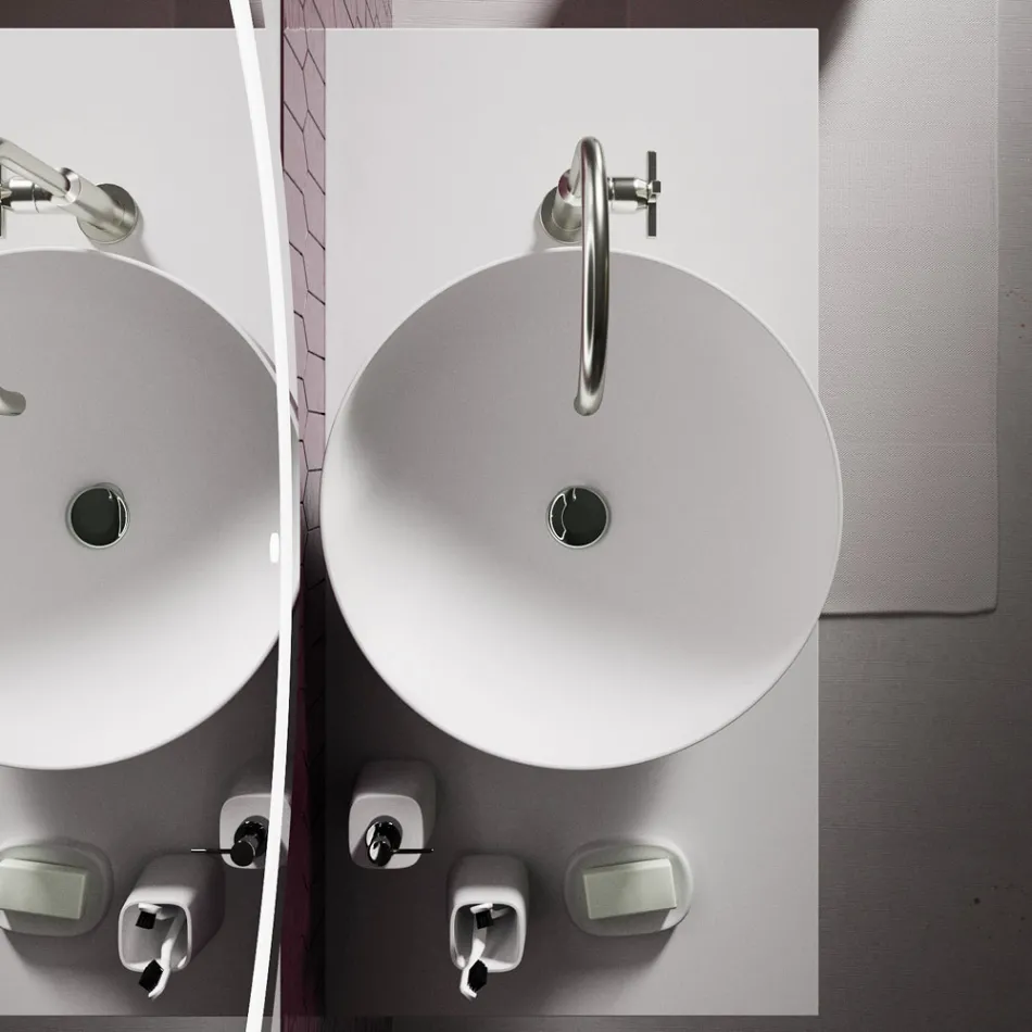 Bathroom Composition with Resin Washbasin and Mirror Made in Italy - Palom Viadurini