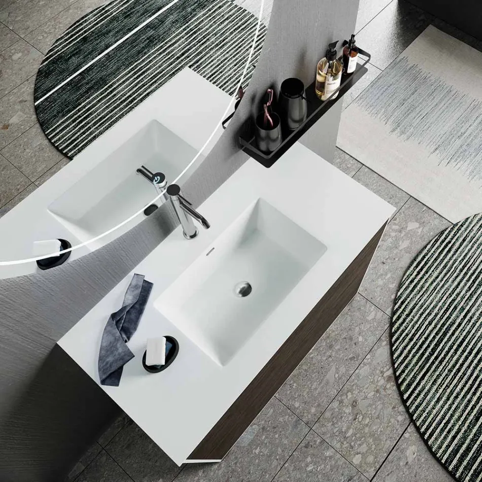Bathroom Composition with Mirror, Base and Resin Washbasin Made in Italy - Kilos Viadurini