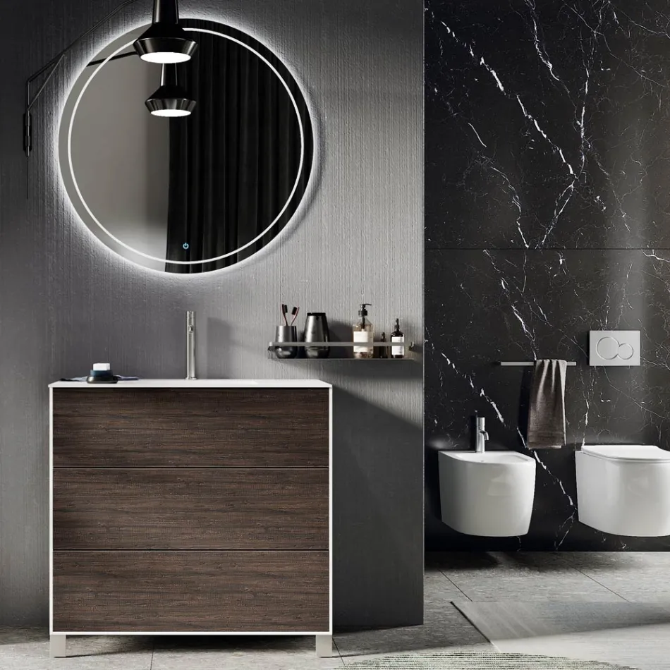 Bathroom Composition with Mirror, Base and Resin Washbasin Made in Italy - Kilos Viadurini