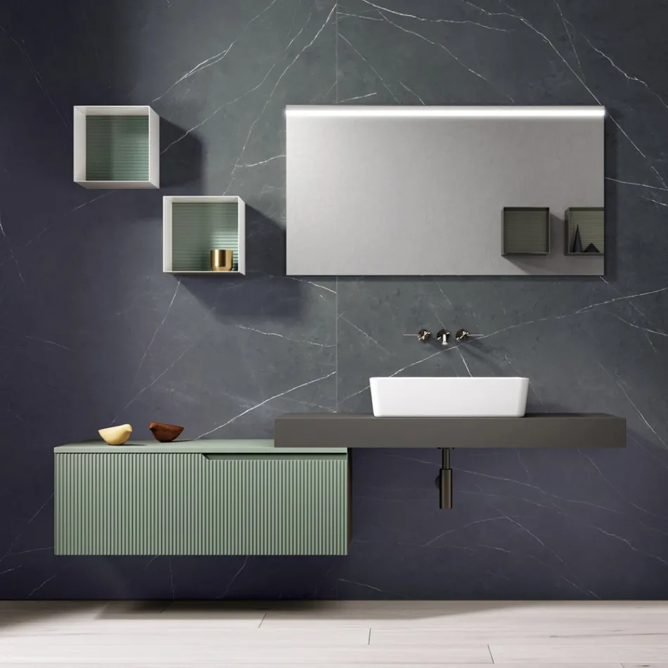 Bathroom Composition with Mirror and Metal Wall Units Made in Italy - Efesto Viadurini