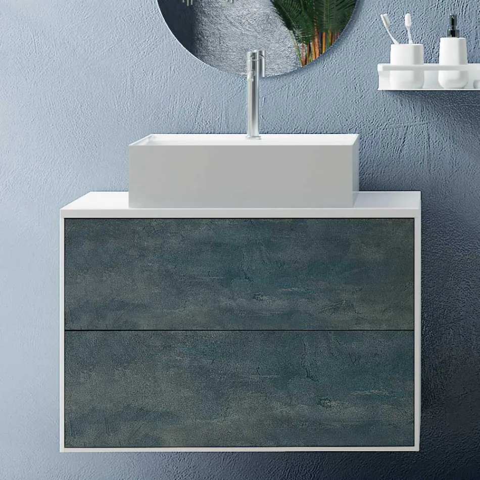 Bathroom Composition with Oval Mirror, Base and Washbasin Made in Italy - Kilos Viadurini