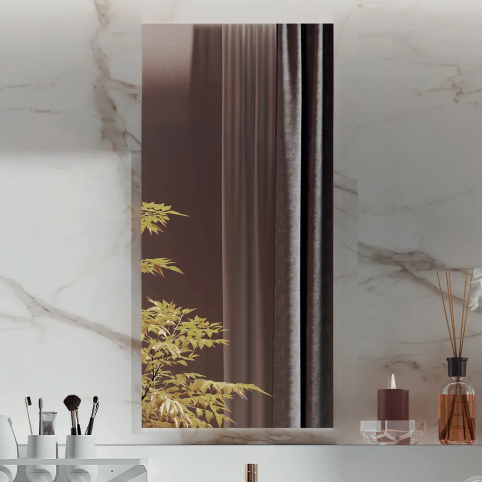 Double Bathroom Composition with Rectangular Mirror and Washbasin Made in Italy - Palom Viadurini