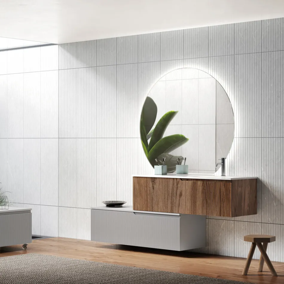 Bathroom Composition in Rio Oak and Cannettati Gray Made in Italy - Chrono Viadurini
