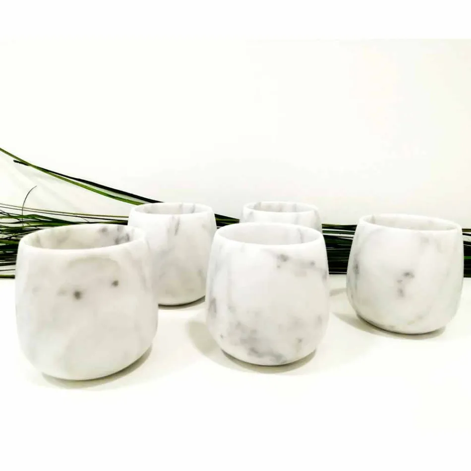Composition of 2 Glasses in White Carrara Marble Made in Italy - Dolla Viadurini