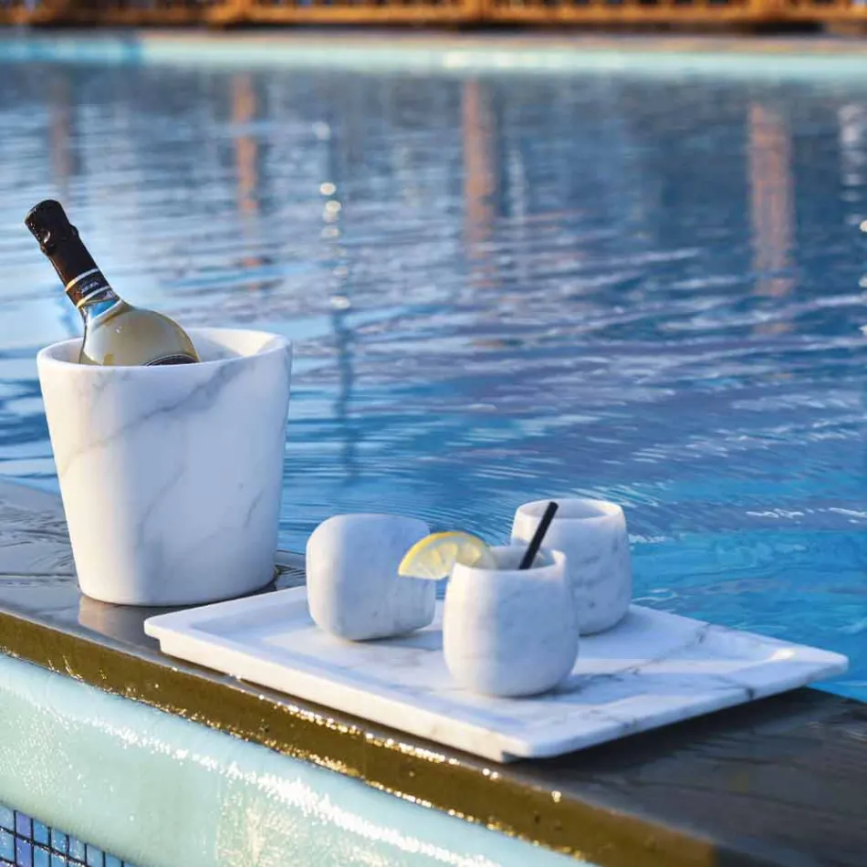 Composition of 2 Glasses in White Carrara Marble Made in Italy - Dolla Viadurini