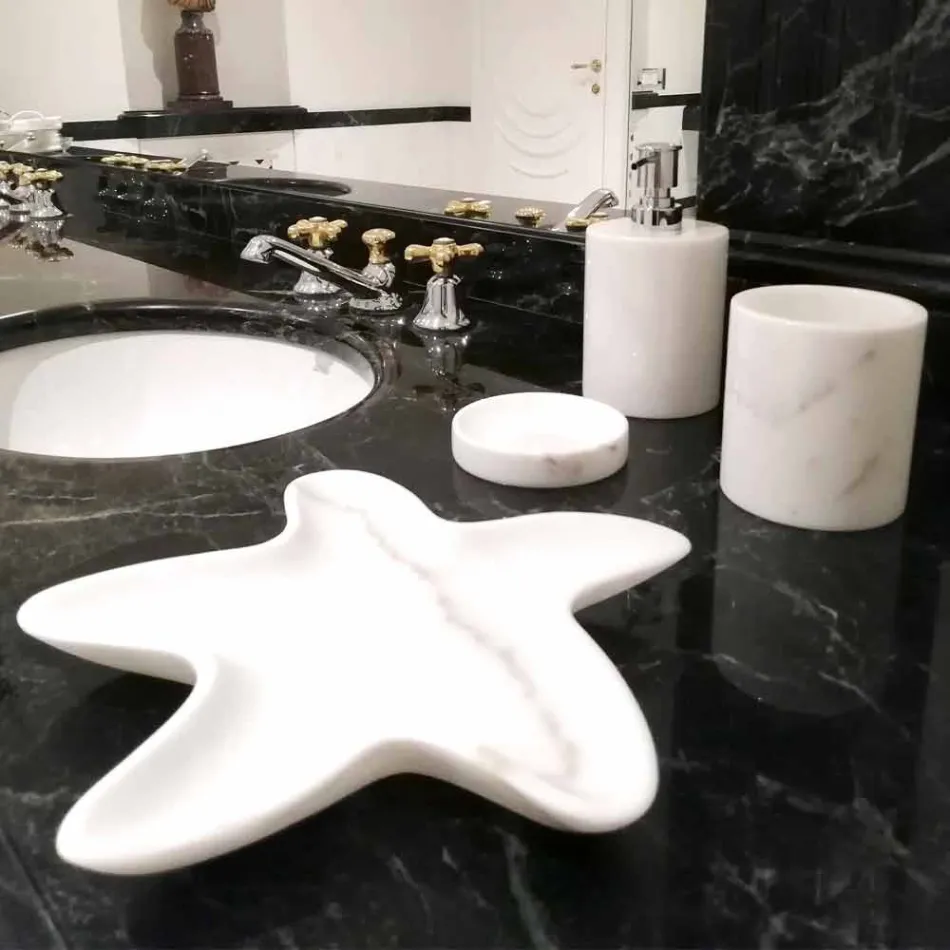 Composition of 3 Bathroom Accessories in Polished Marble Made in Italy - Trevio Viadurini