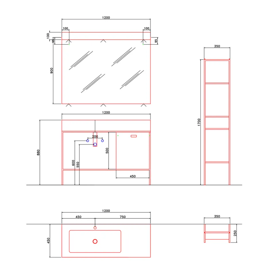 Composition of Handcrafted Furniture for Modern Design Bathroom on the Ground - Farart3 Viadurini