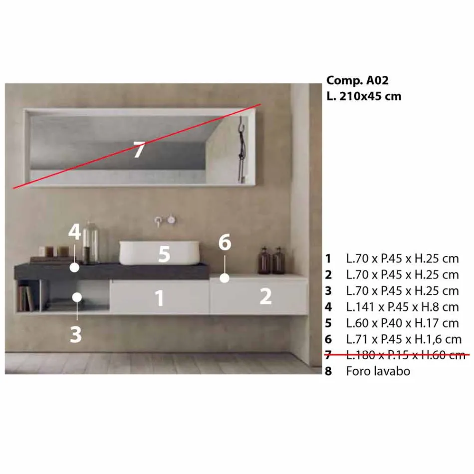 Modern and Suspended Composition of Design Bathroom Furniture - Callisi2 Viadurini