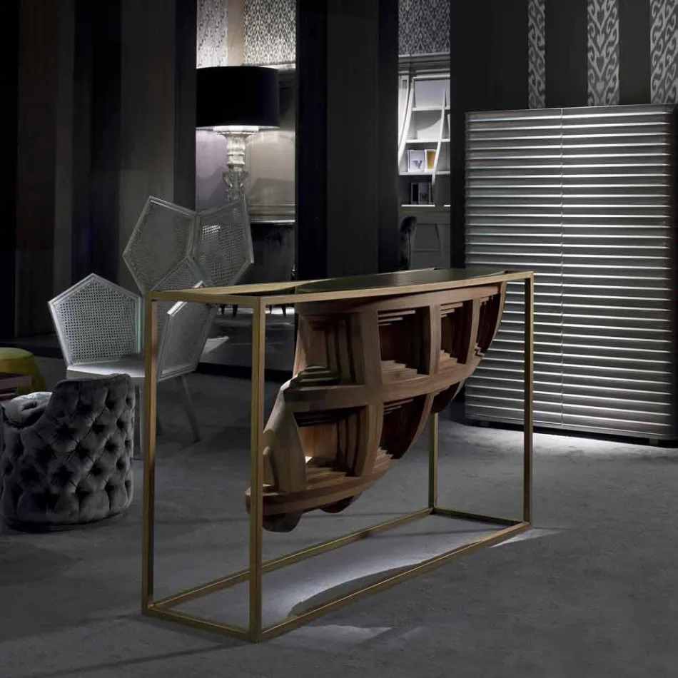 Luxury design console in solid walnut wood and Pardo metal Viadurini