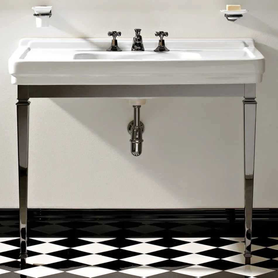 Vintage Bathroom Console 105 cm in White Ceramic with Feet, Made in Italy - Marwa Viadurini