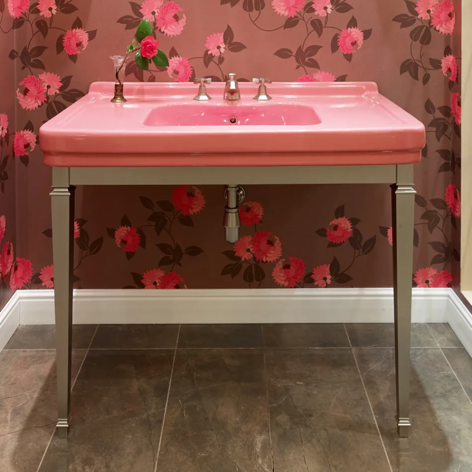 Vintage Bathroom Console 105 cm in White Ceramic with Feet, Made in Italy - Marwa Viadurini