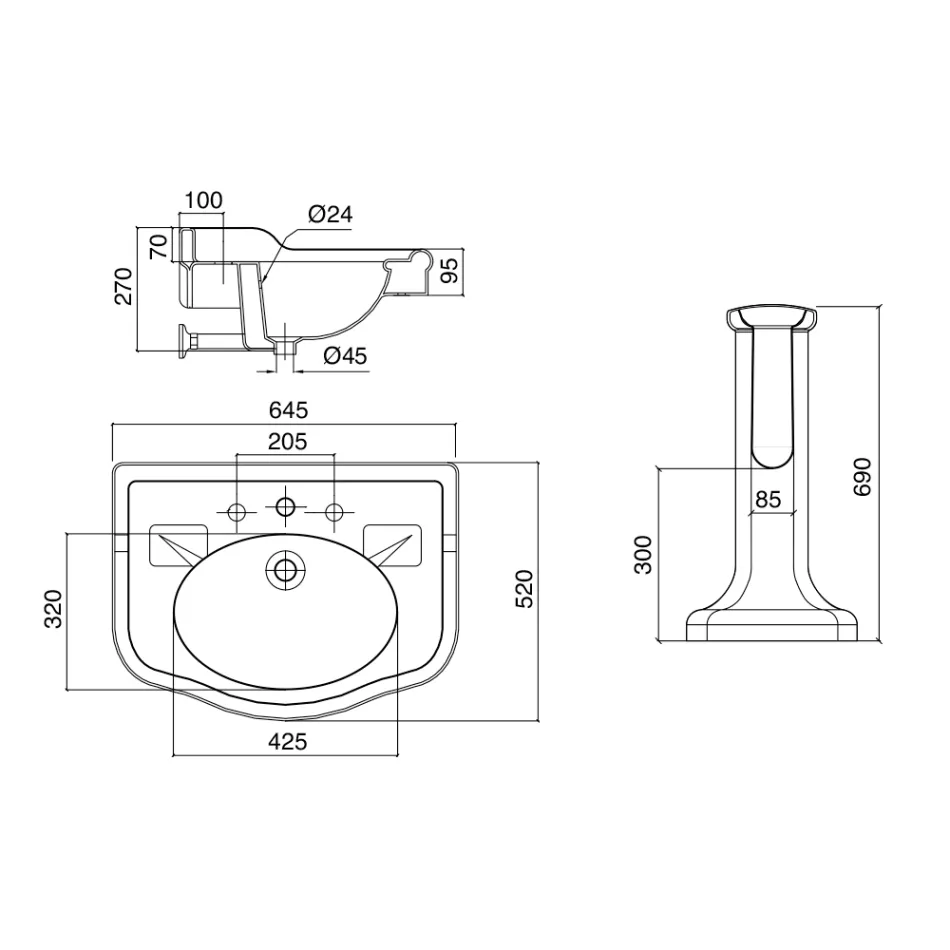 Vintage Ceramic Bathroom Console on Column, Made in Italy - Paulina Viadurini