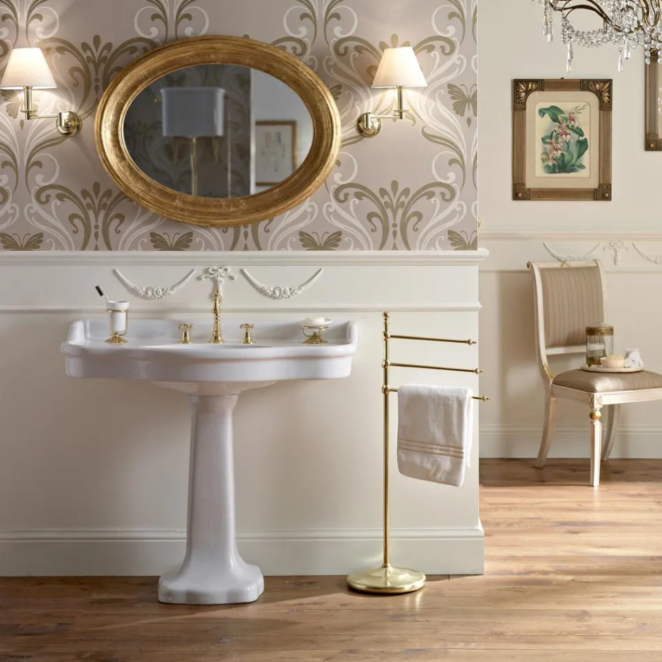 Vintage Ceramic Bathroom Console on Column, Made in Italy - Paulina Viadurini