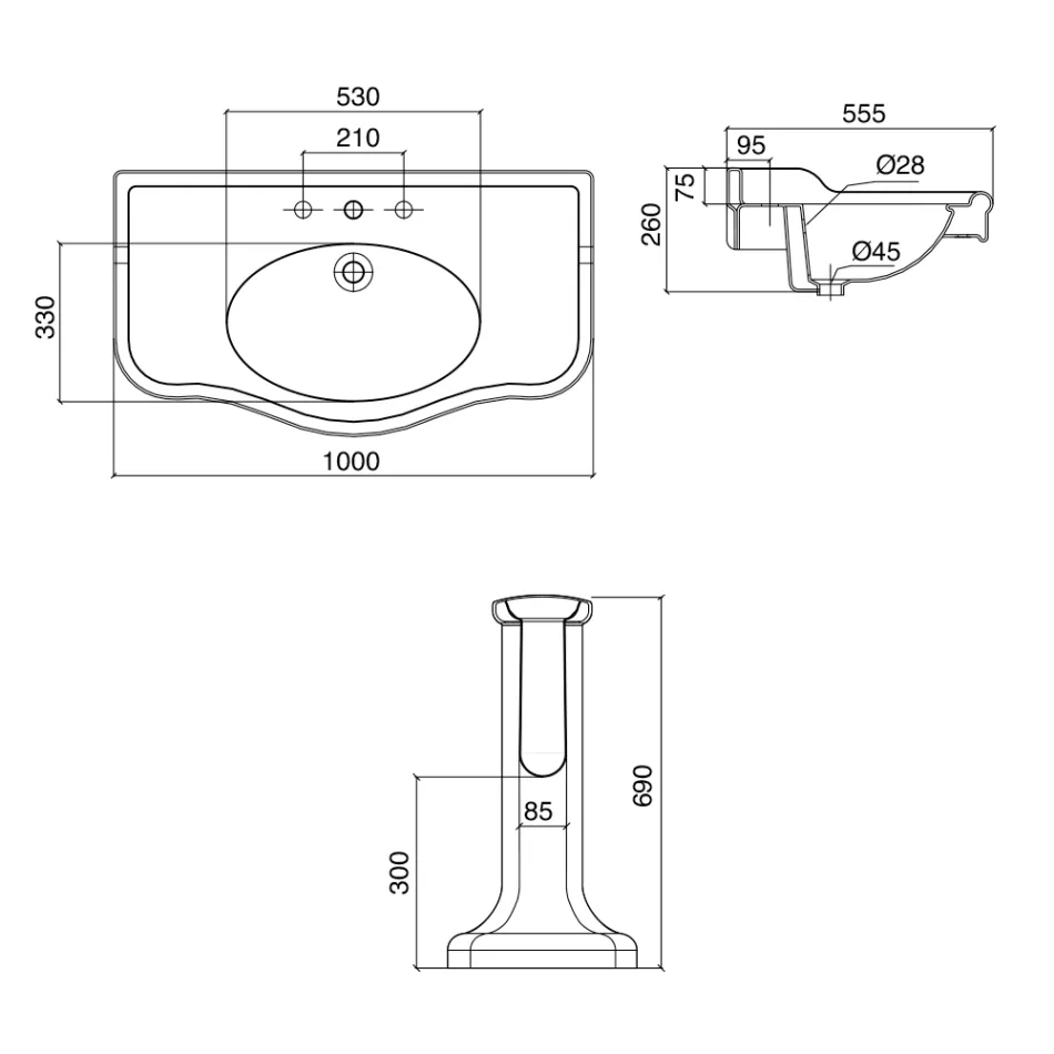 Vintage Ceramic Bathroom Console on Column, Made in Italy - Paulina Viadurini