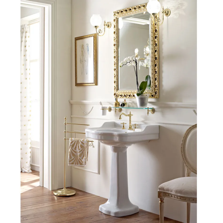 Vintage Ceramic Bathroom Console on Column, Made in Italy - Paulina Viadurini