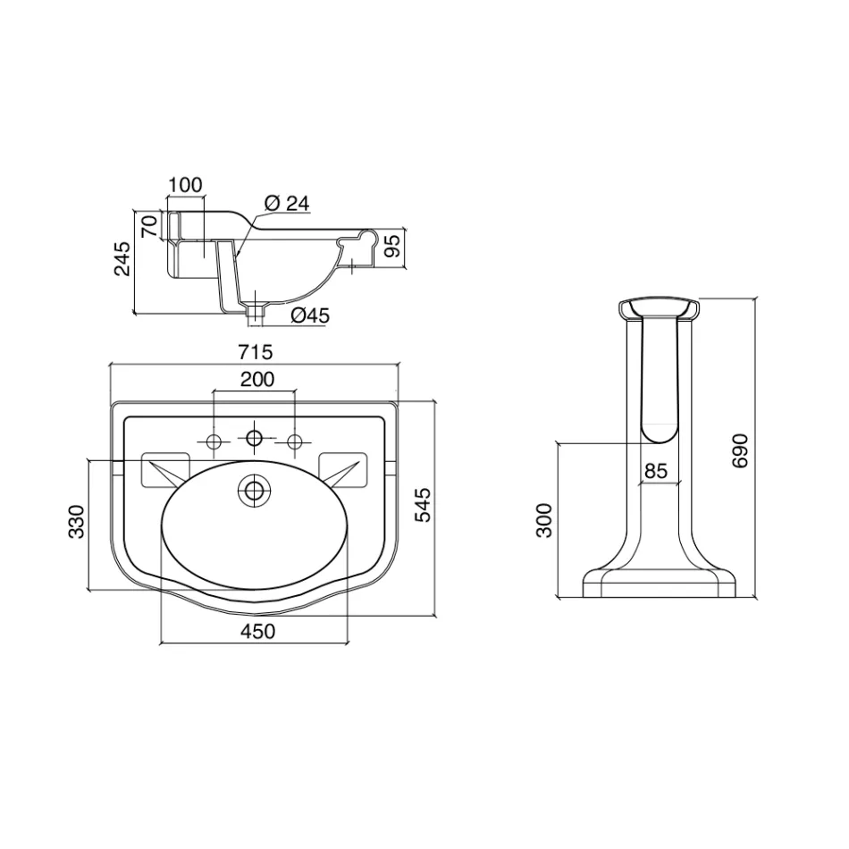 Vintage Ceramic Bathroom Console on Column, Made in Italy - Paulina Viadurini
