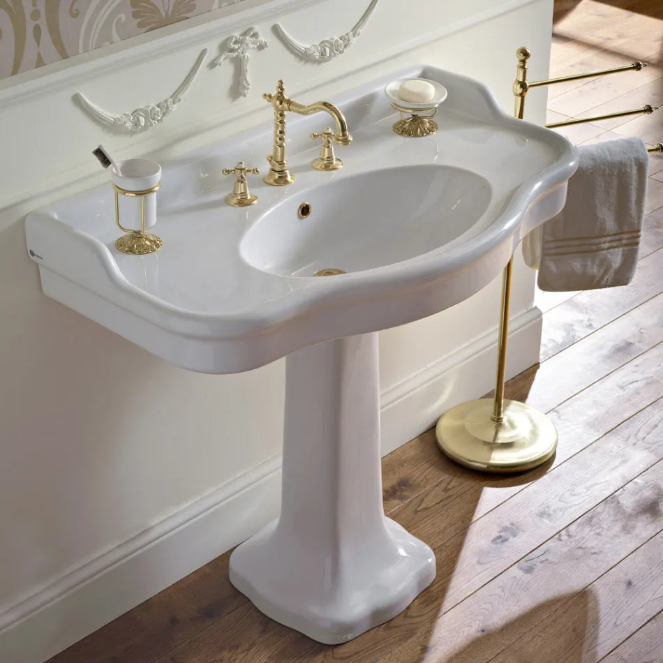 Vintage Ceramic Bathroom Console on Column, Made in Italy - Paulina Viadurini