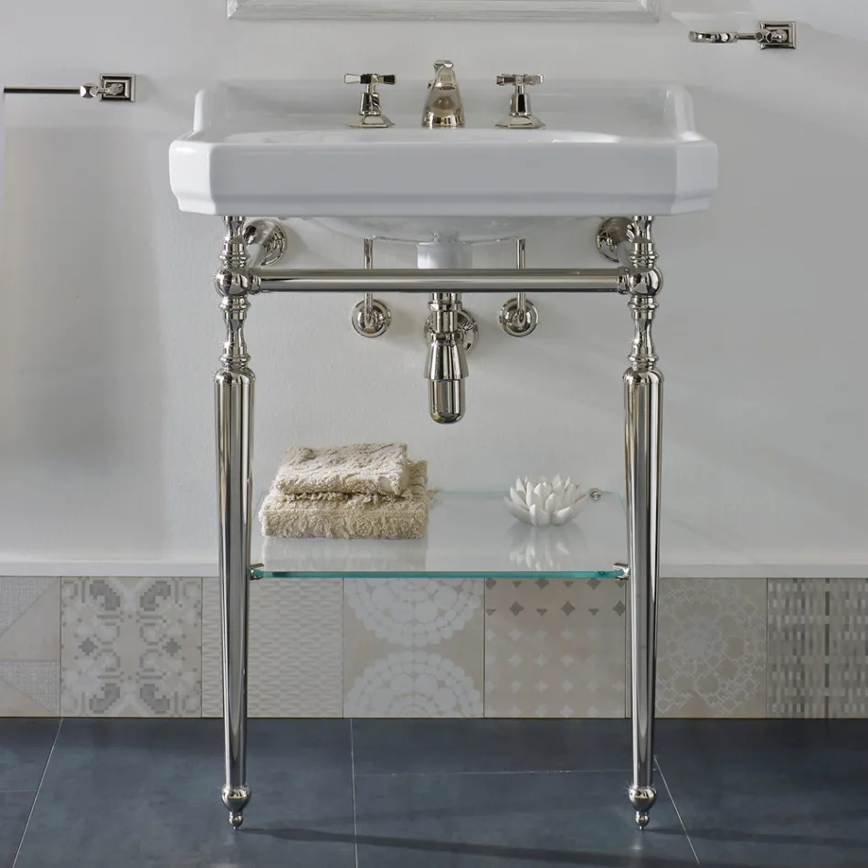 65 cm Ceramic Bathroom Console with Metal Feet Made in Italy Nausica Viadurini