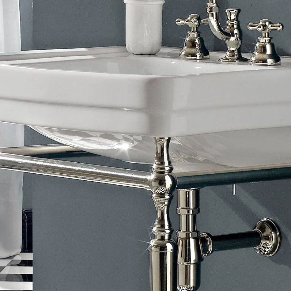 Bathroom Console L69 cm on Feet in White Vintage Ceramic, Made in Italy - Marwa Viadurini