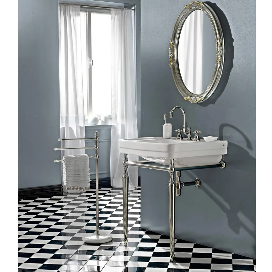 Bathroom Console L69 cm on Feet in White Vintage Ceramic, Made in Italy - Marwa Viadurini