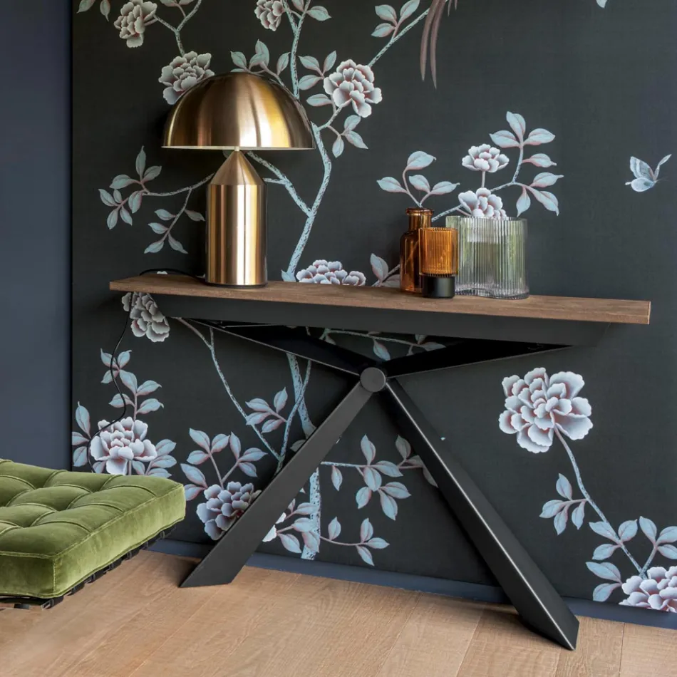 Console with Mortar Effect Top and Metal Base Made in Italy - Timedio Viadurini