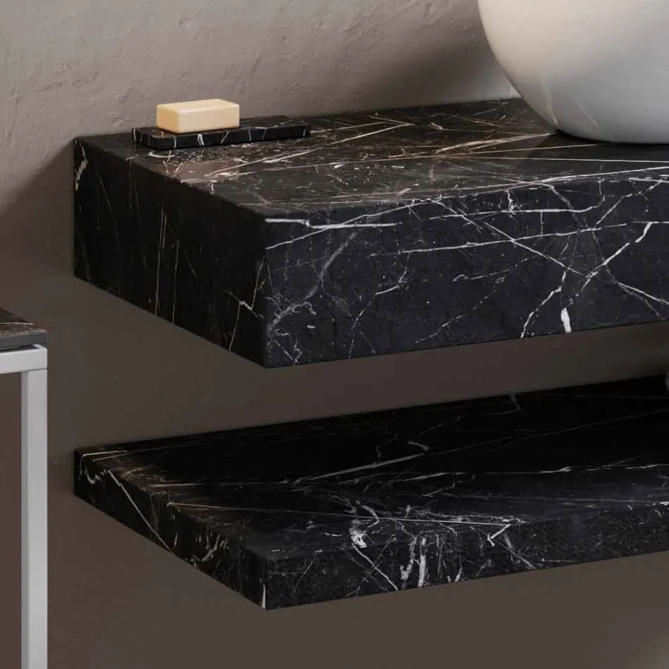 Bathroom Console with Washbasin and Shelf in Porcelain Stoneware 4 Finishes - Ramina Viadurini