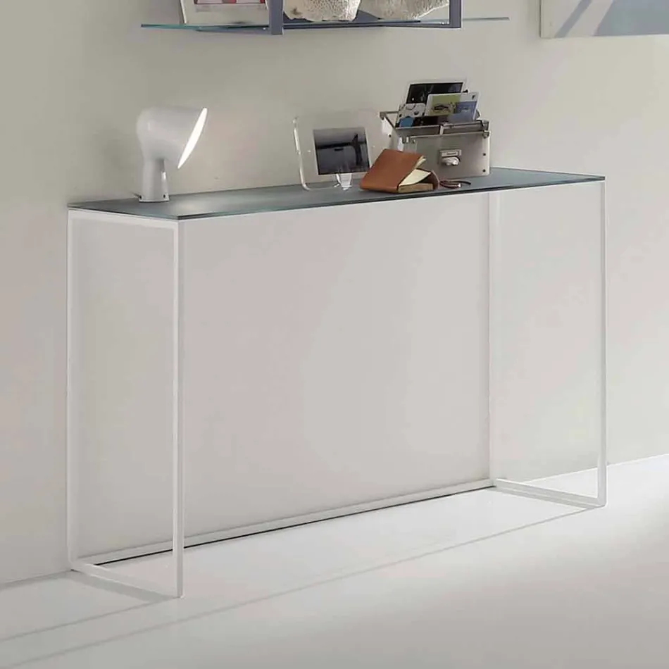 Metal Living Room Console with Crystal Top Made in Italy - Iridio Viadurini