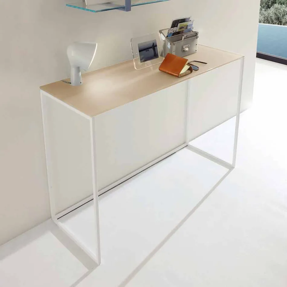 Metal Living Room Console with Crystal Top Made in Italy - Iridio Viadurini