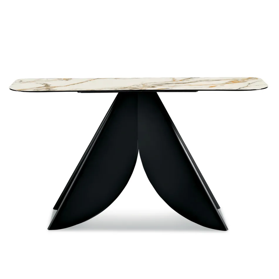 Cristina Metal Console Table with Marble-Effect Ceramic Top for the Living Room Viadurini
