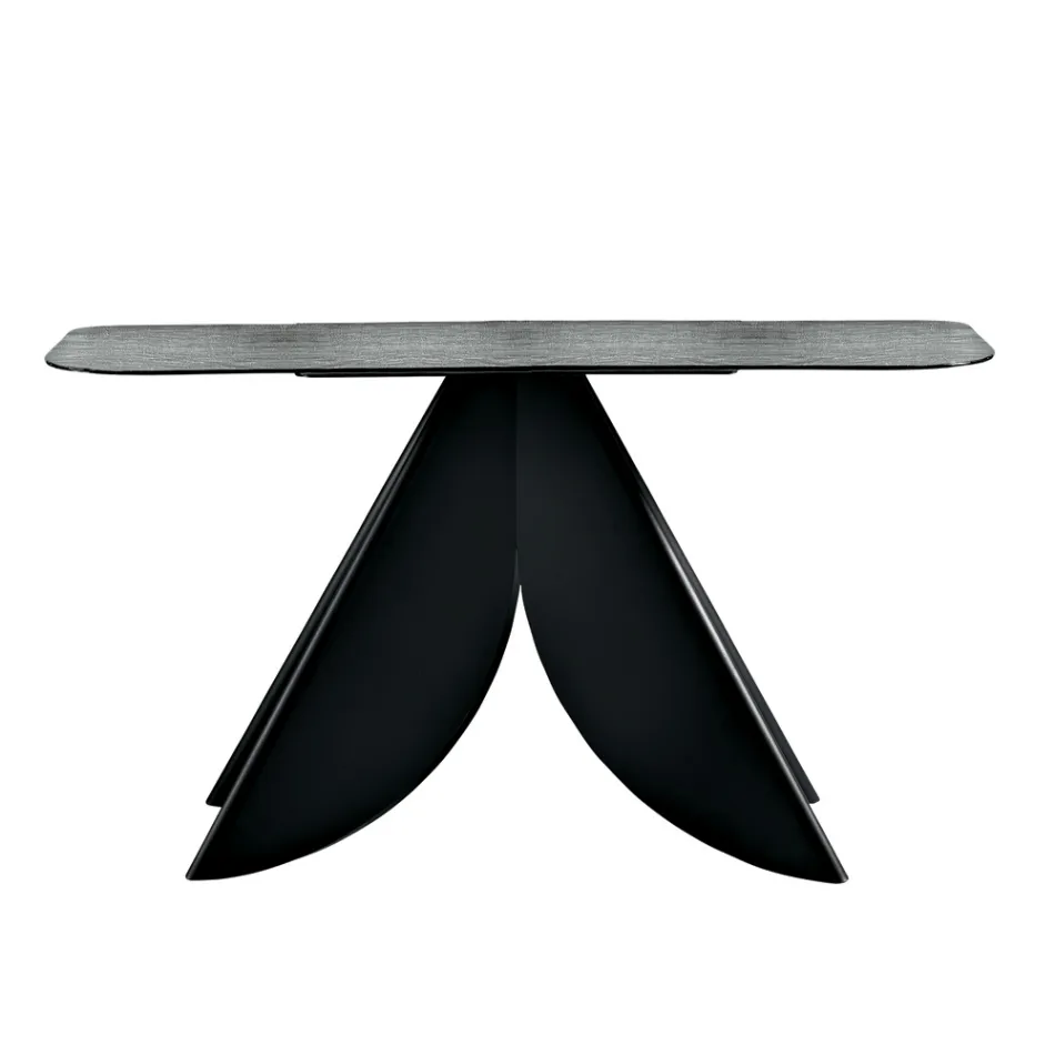 Living Room Console Table in Metal with Back-Silvered Hammered Glass Top - Cristina Viadurini