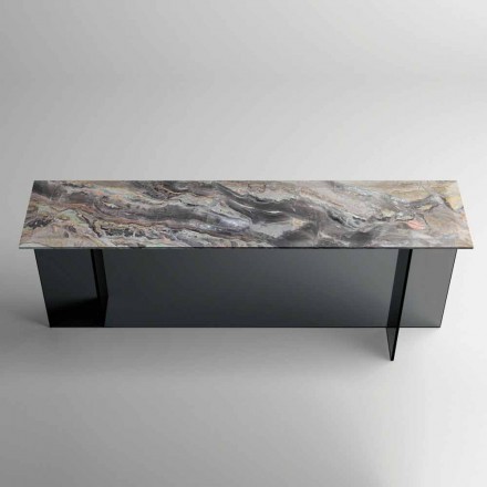 Design Console with Marble Top and Glass Base Made in Italy - Molino Viadurini