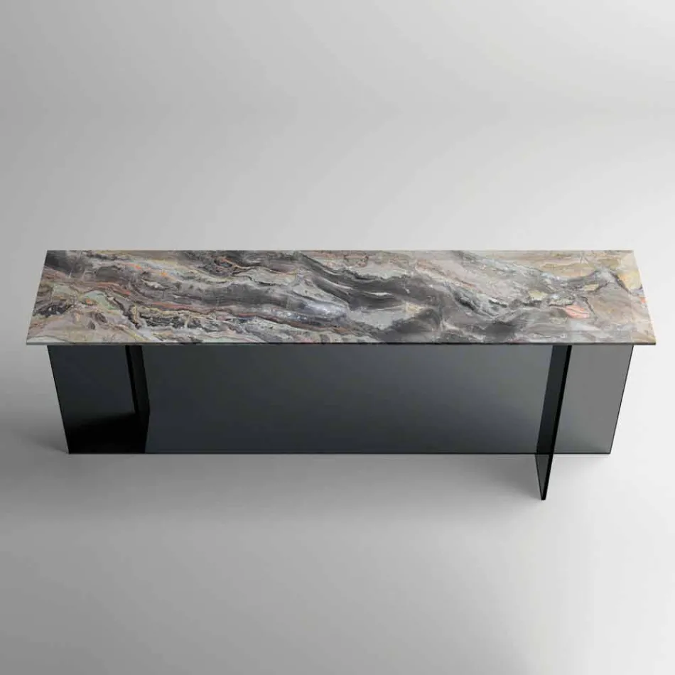 Design Console with Marble Top and Glass Base Made in Italy - Molino Viadurini