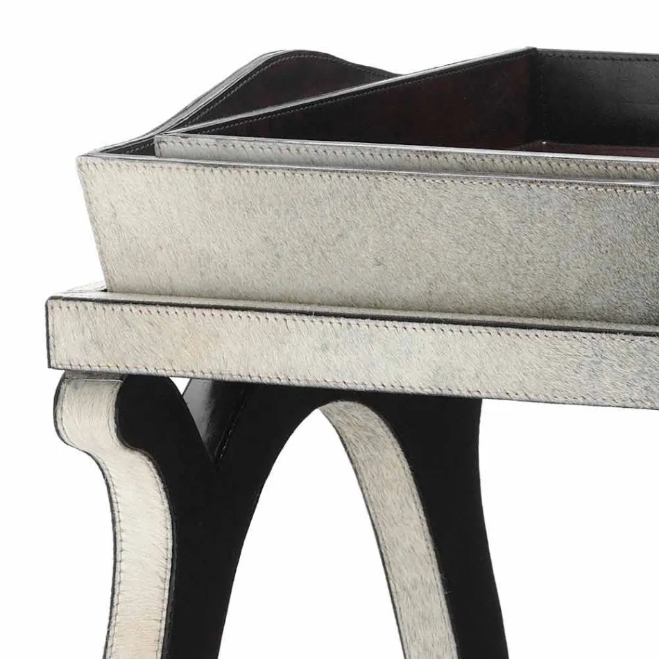 Modern design console with tray in Felicia gray pony leather Viadurini