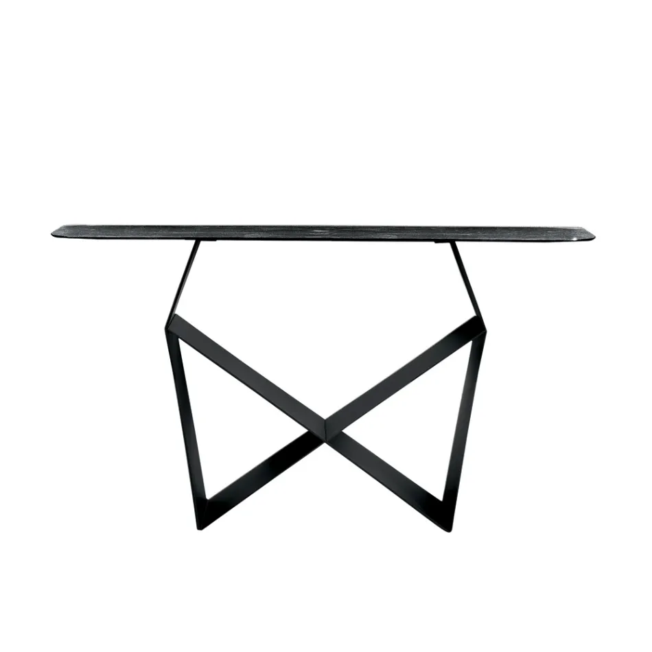 Console Table in Metal and Hammered Glass Top with Back-Silver Finish - Concordia Viadurini