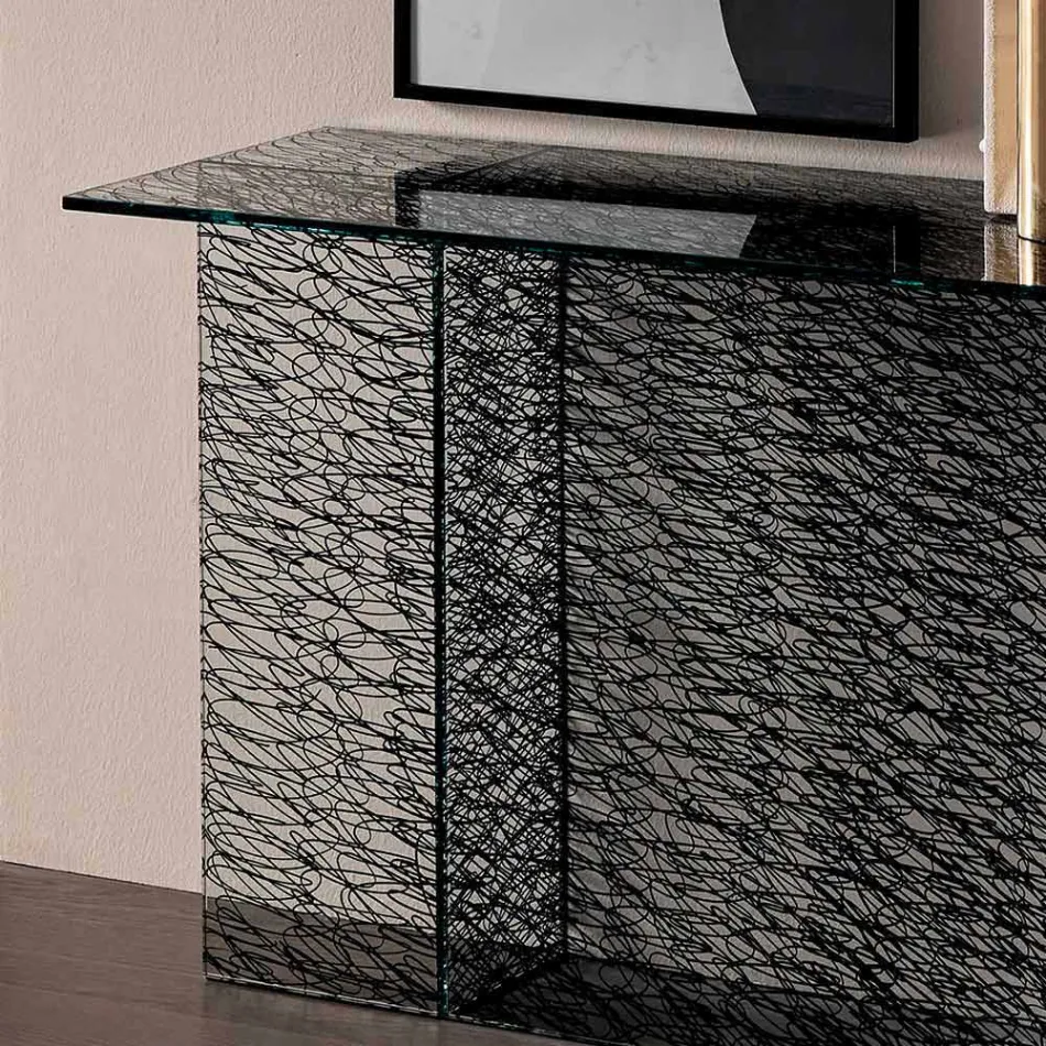 Design Entrance Console Extralight Decorated Glass Made in Italy - Sestola Viadurini
