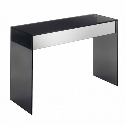 Console Desk in Smoked Glass with Drawer Made in Italy - Mantra Viadurini