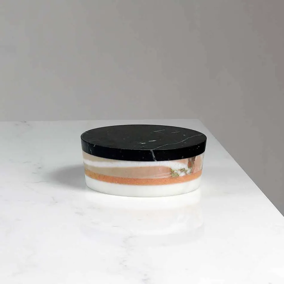 Italian Luxury Laminated Marble Centerpiece Container - Leonida Viadurini