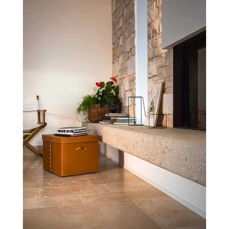 Modern Storage Box in Regenerated Leather Made in Italy - Gabry Viadurini